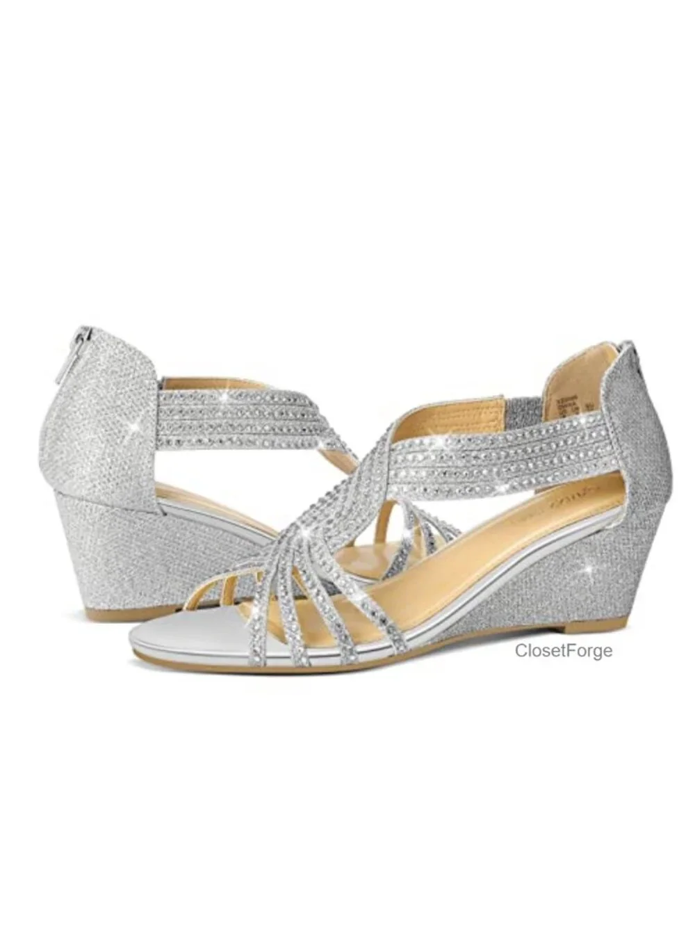 Women's Diana Low Wedge Sandals Sparkly Rhinestone Open Toe